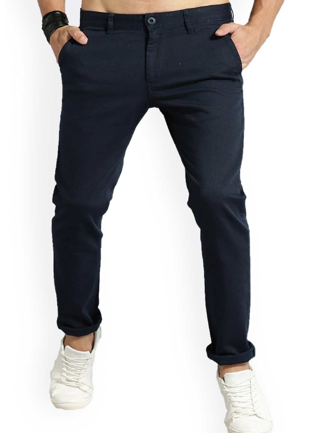 

AD & AV Men Navy Blue Classic Easy Wash Chinos Trousers