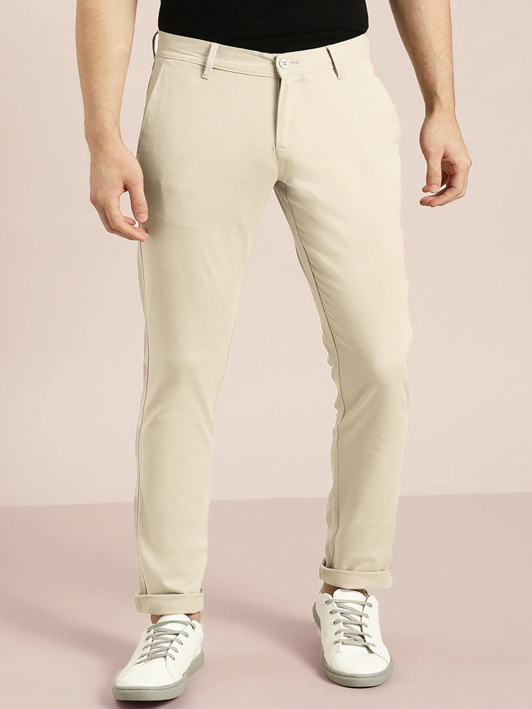 

AD & AV Men Cream-Coloured Classic Easy Wash Trousers