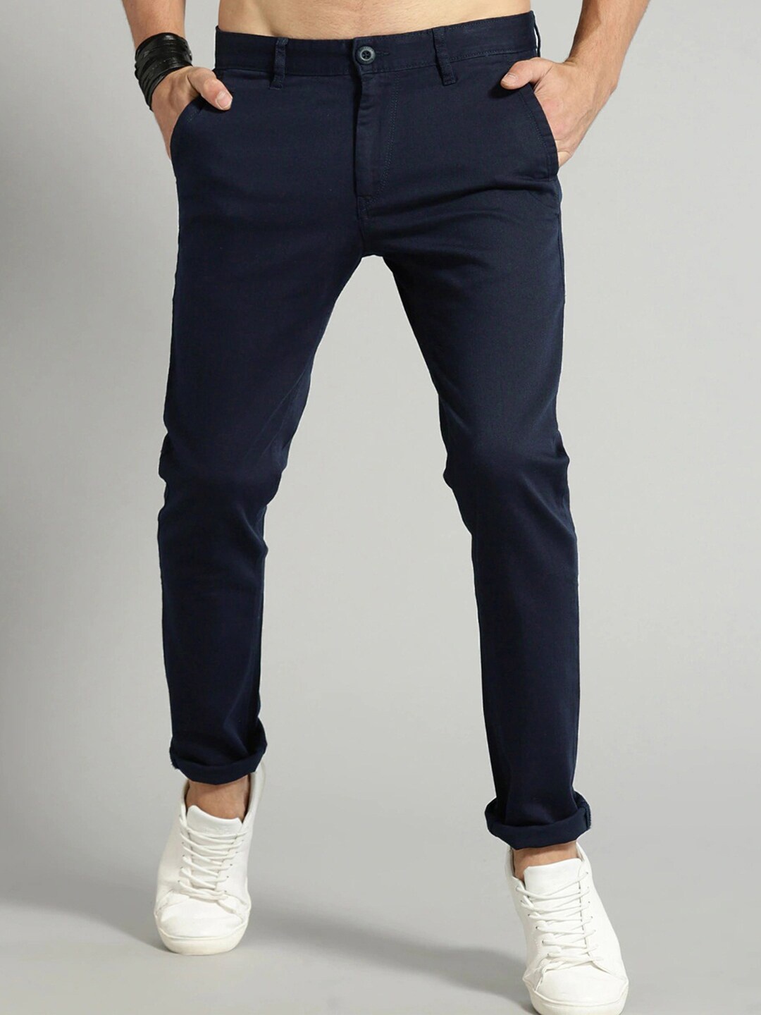 

AD & AV Men Navy Blue Classic Easy Wash Chinos Trousers