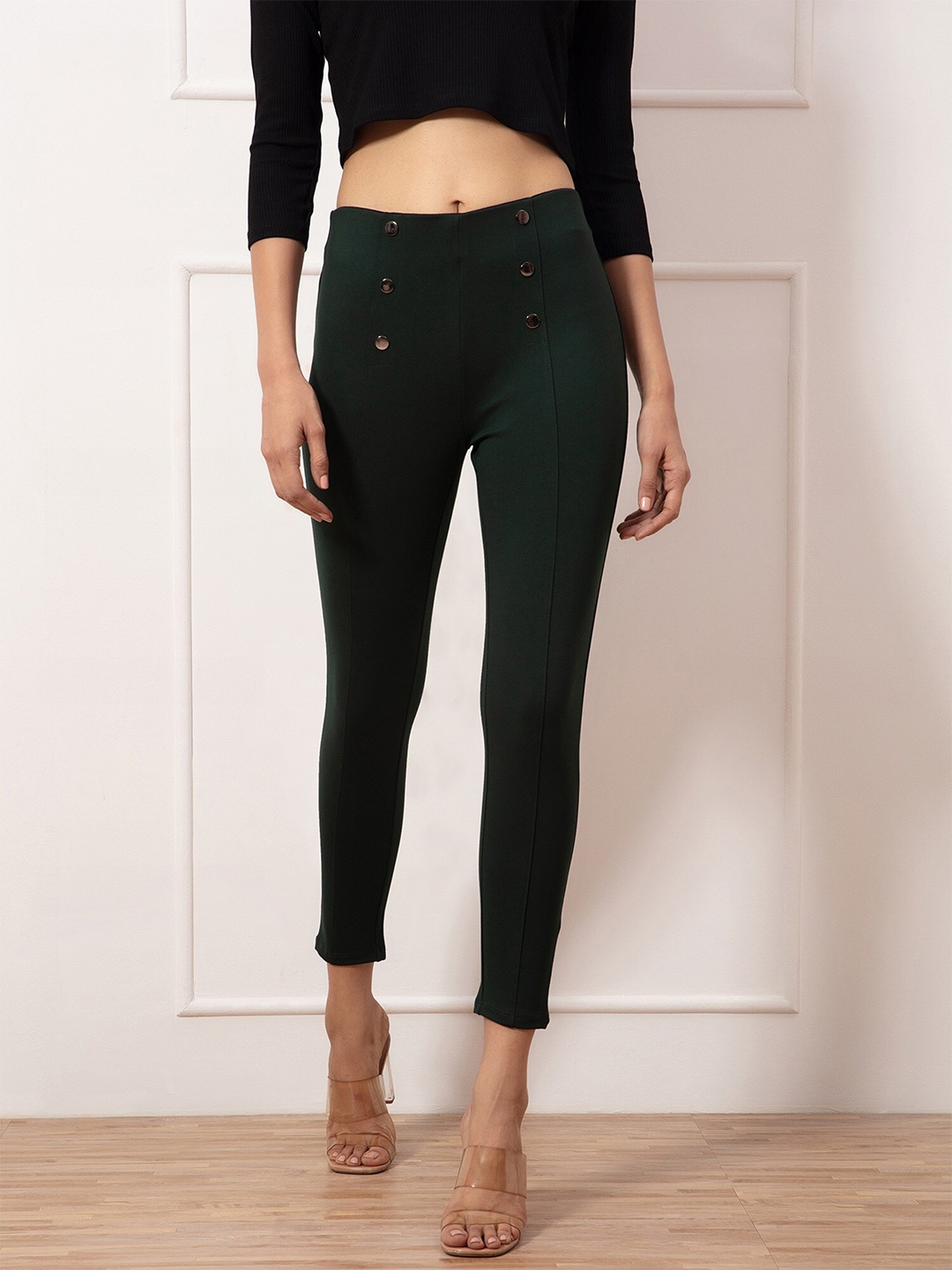 

20Dresses Women Green Solid Skinny-Fit Jeggings