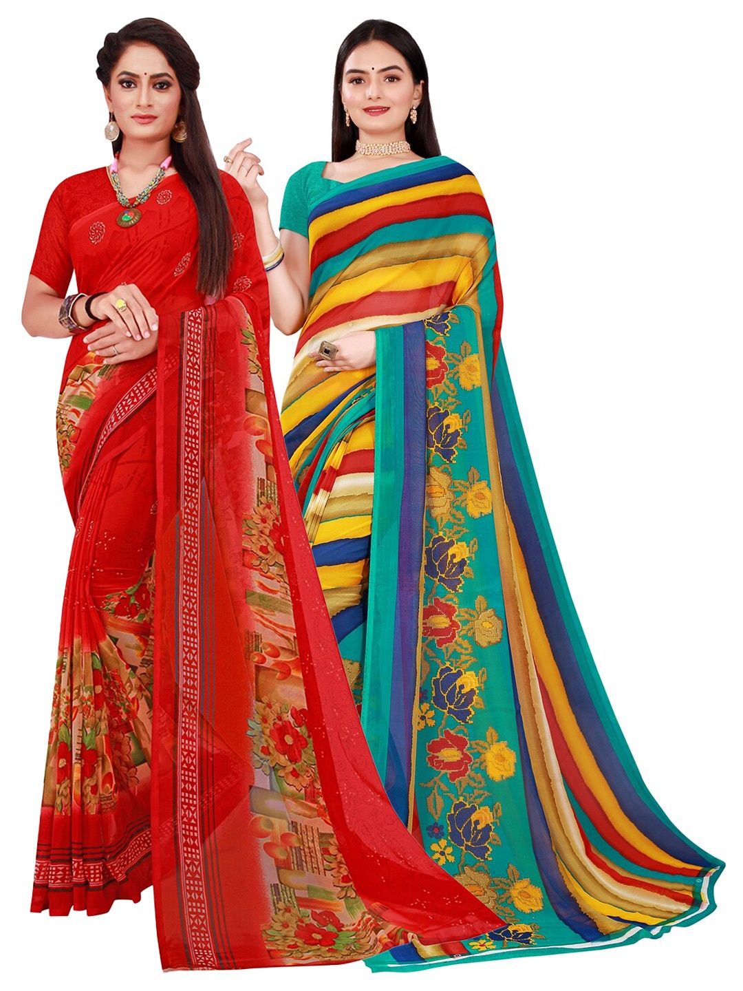 

Florence Red & Yellow Pure Georgette Saree