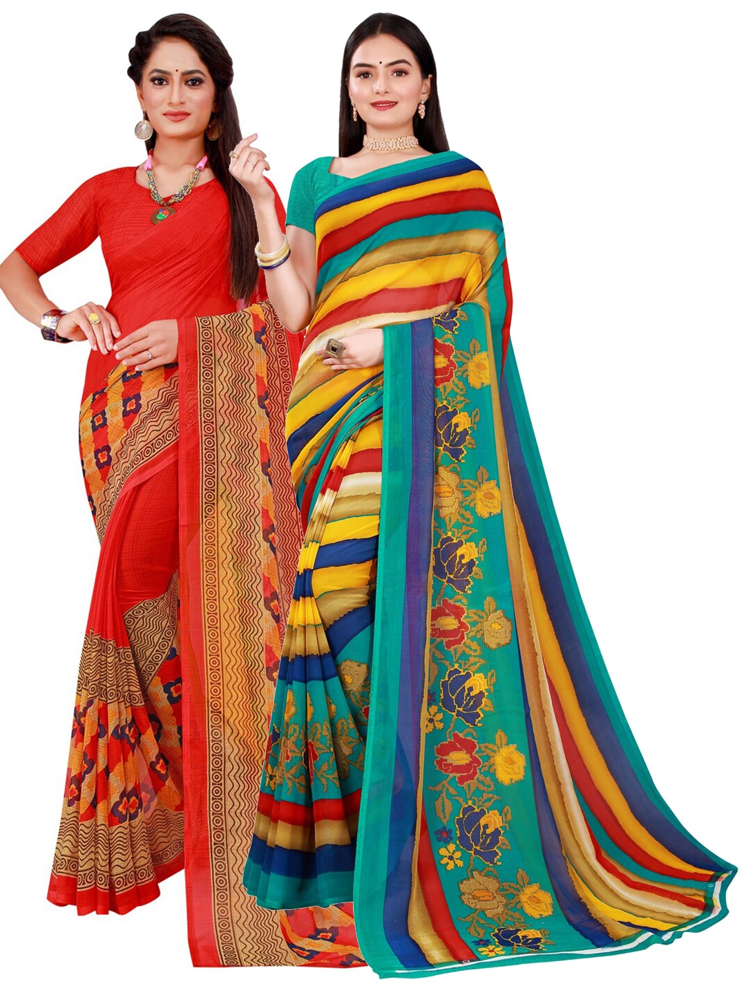 

Florence Red & Blue Pure Georgette Saree