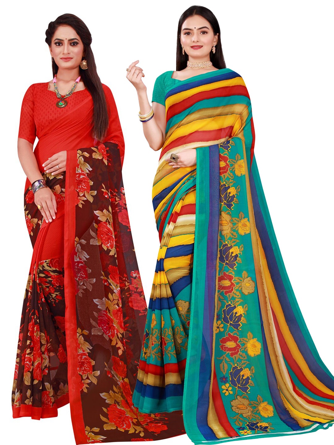 

Florence Multicoloured Set Of 2 Pure Georgette Saree, Multi