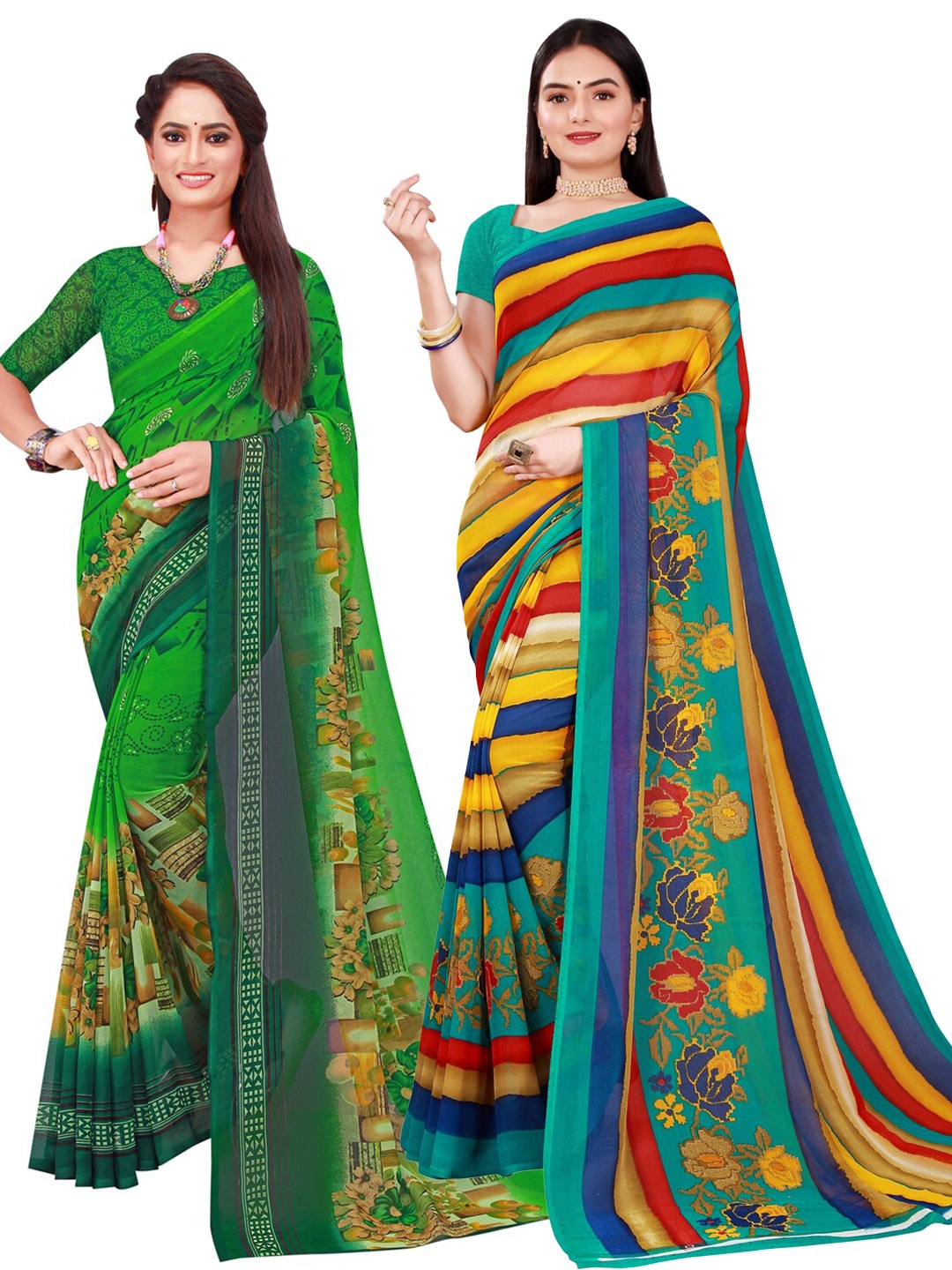 

Florence Pack of 2 Striped Pure Georgette Sarees, Multi