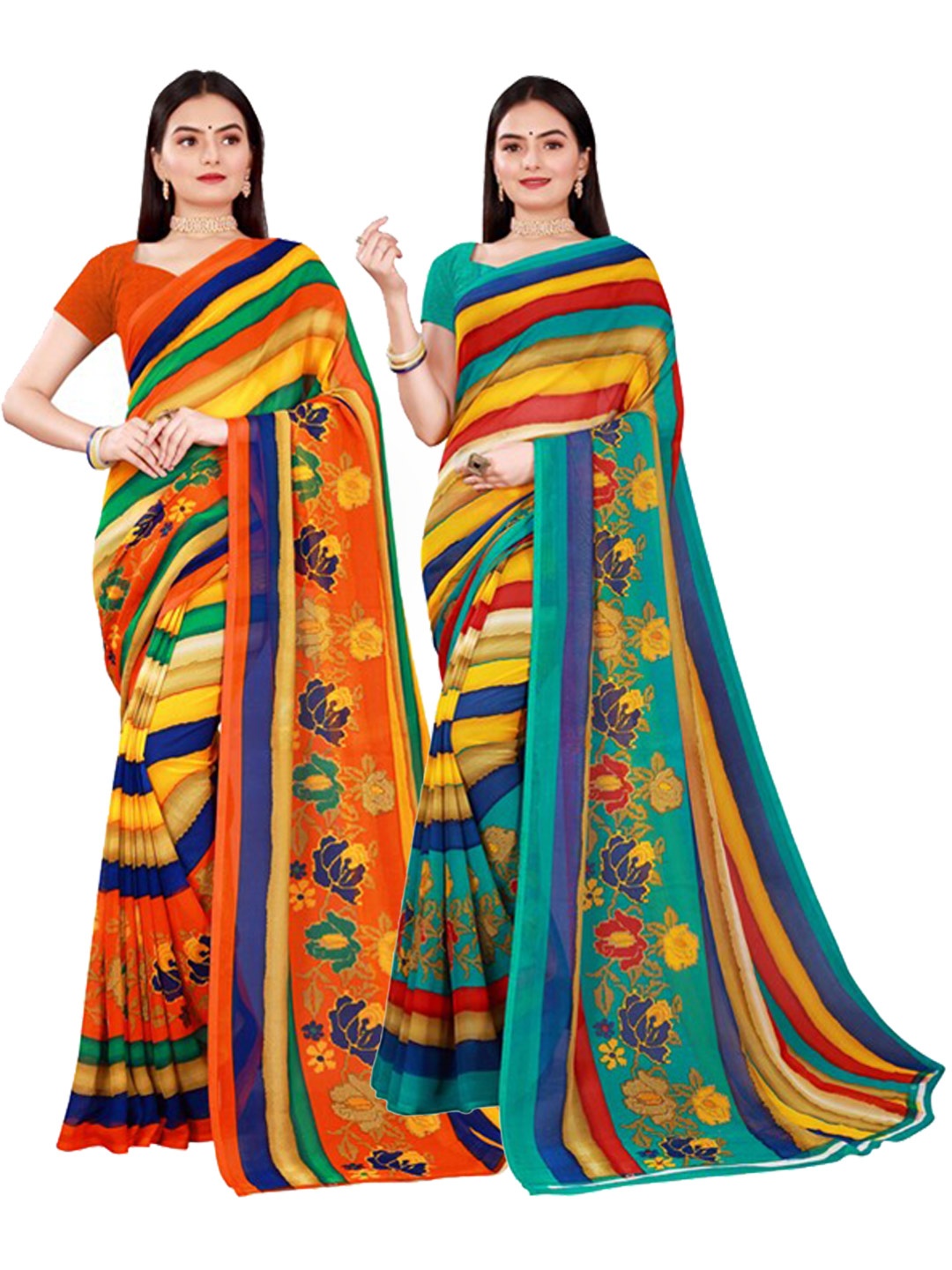 

Florence Pack of 2 Multicoloured & Yellow Pure Georgette Saree, Multi
