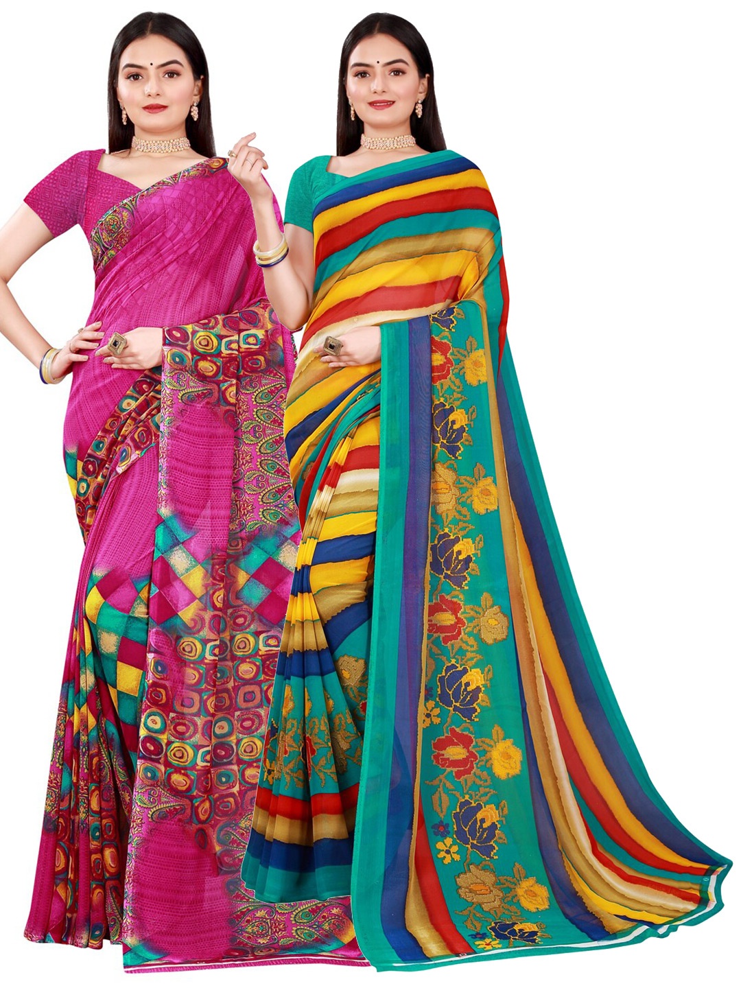 

Florence Pack of 2 Magenta & Yellow Pure Georgette Saree