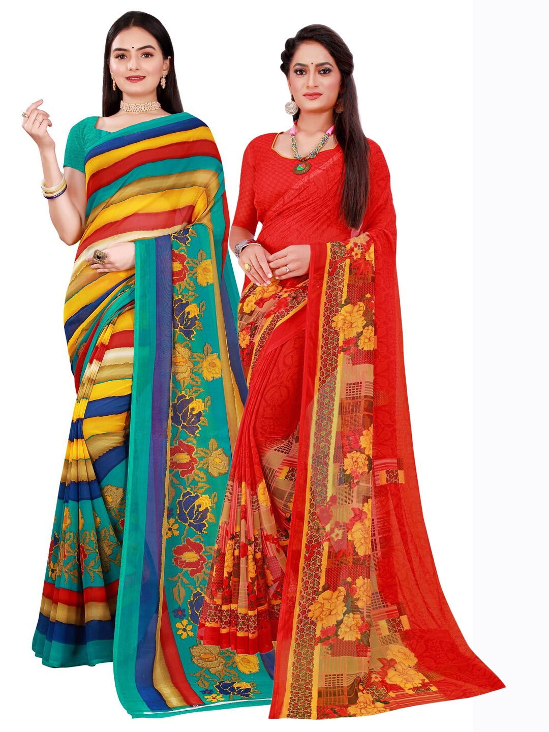 

Florence Red & Yellow Set of 2 Printed Pure Georgette Saree