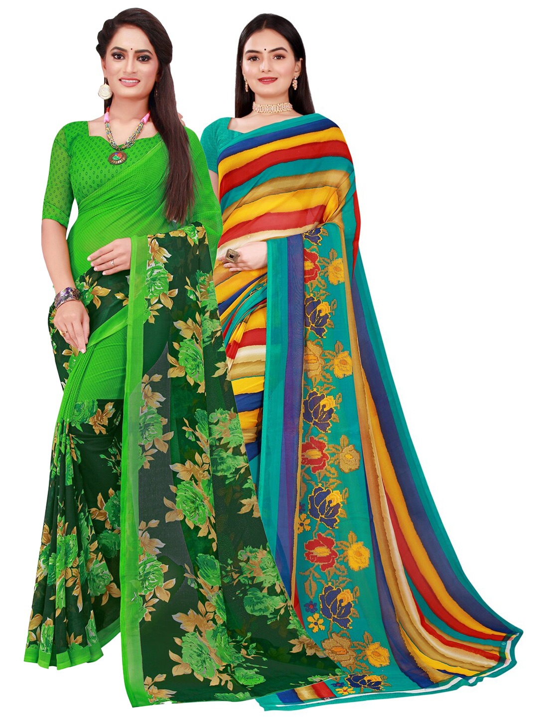 

Florence Blue & Green Floral Pure Georgette Saree