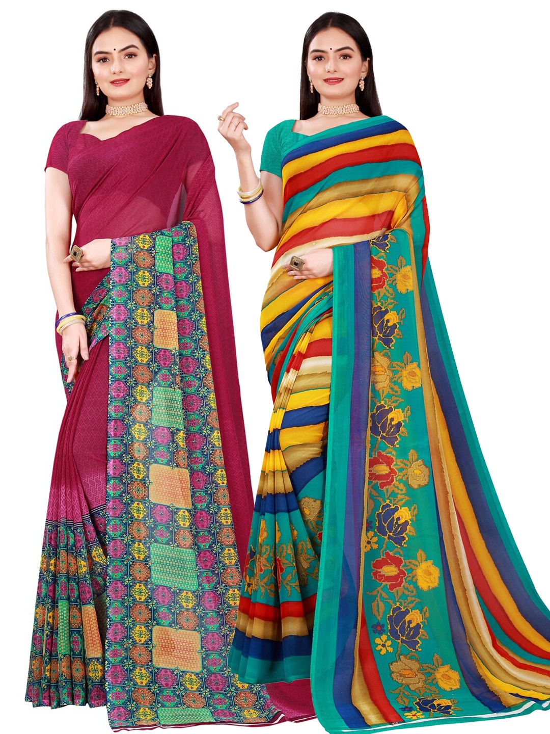 

Florence Maroon & Blue Set Of 2 Pure Georgette Saree