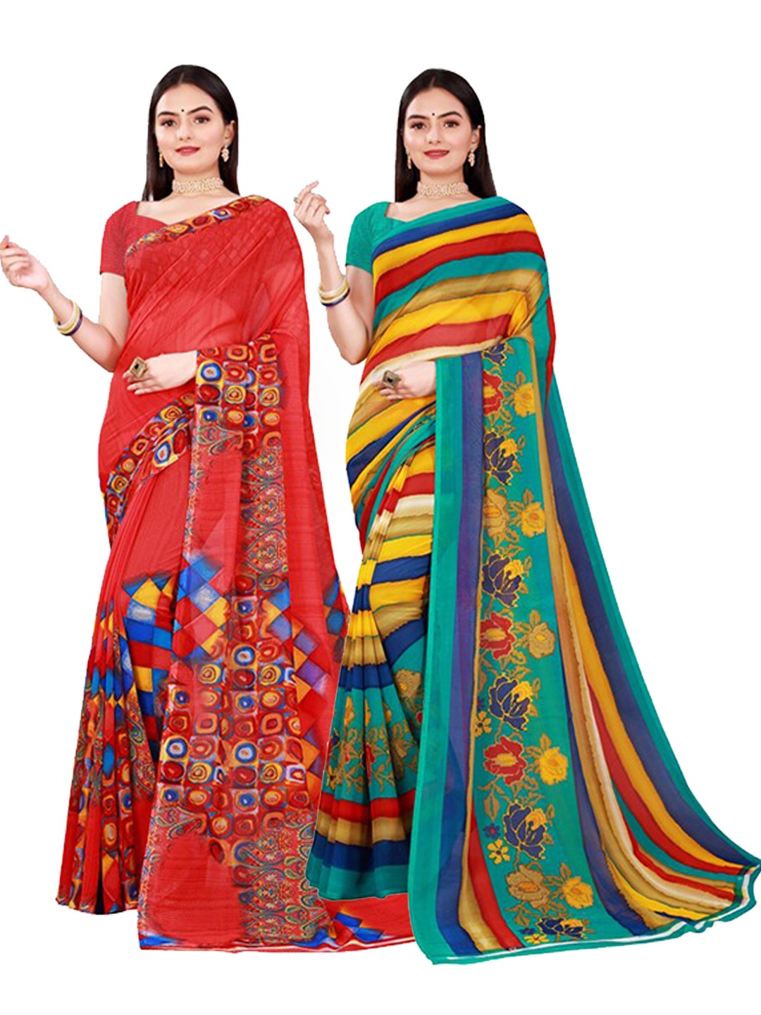 

Florence Pack of 2 Printed Pure Georgette Sarees, Red