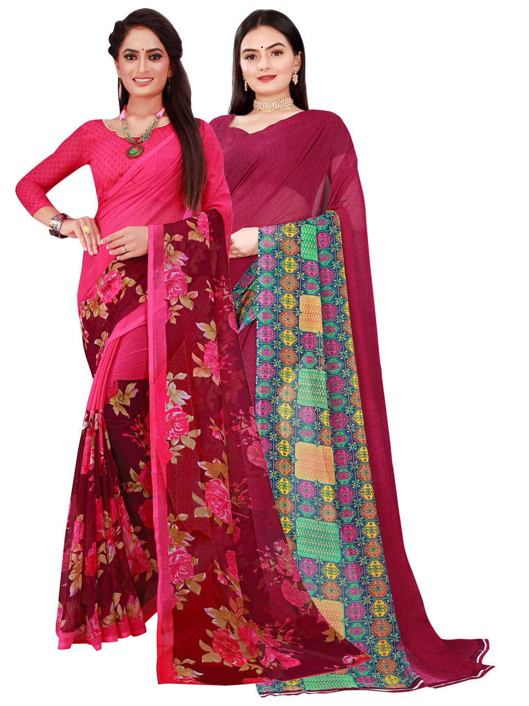 

Florence Pack Of 2 Magenta & Pink Pure Georgette Saree