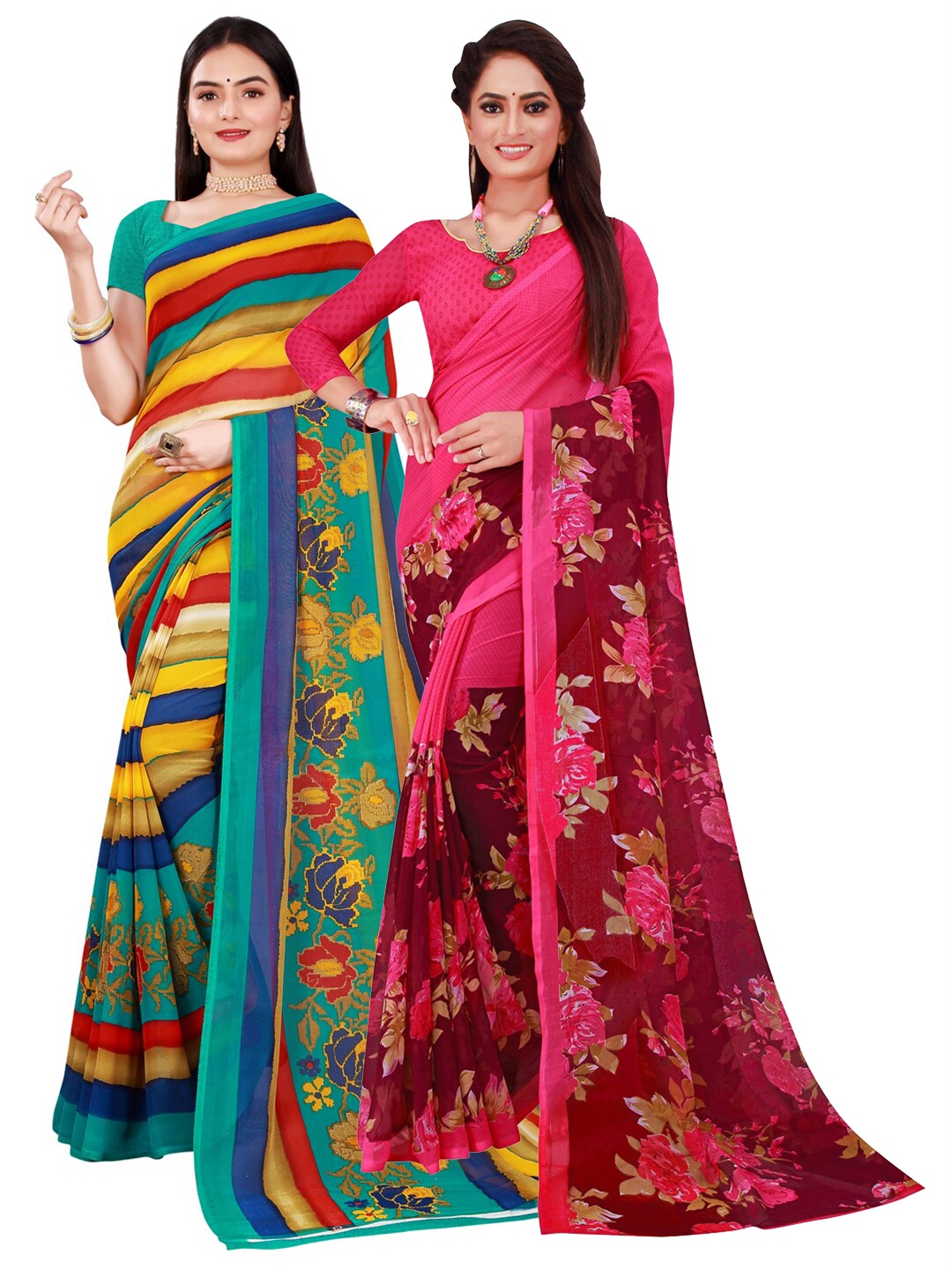 

Florence Pack of 2 Printed Pure Georgette Sarees, Magenta
