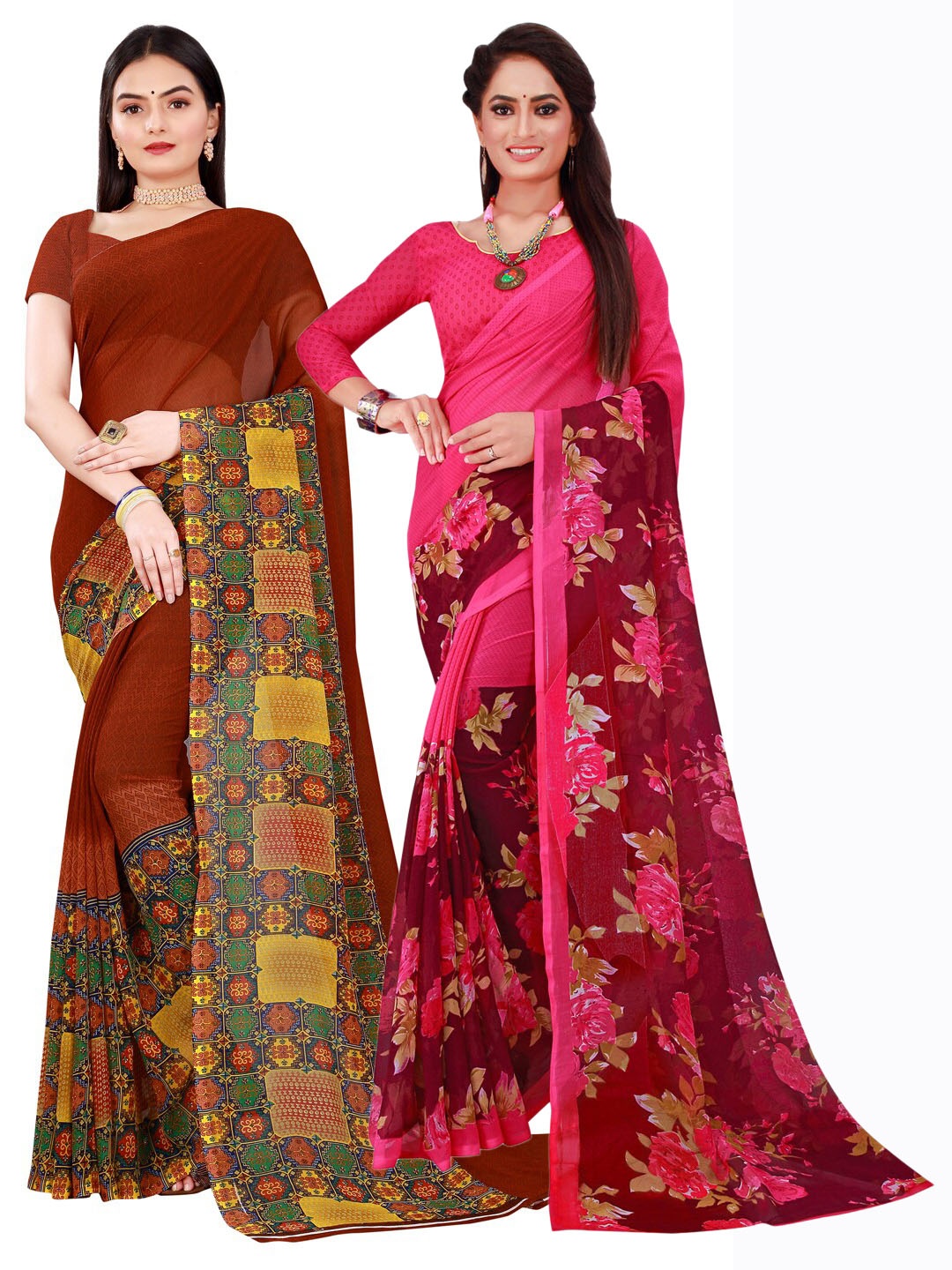 

Florence Magenta & Brown Pack of 2 Printed Pure Georgette Saree