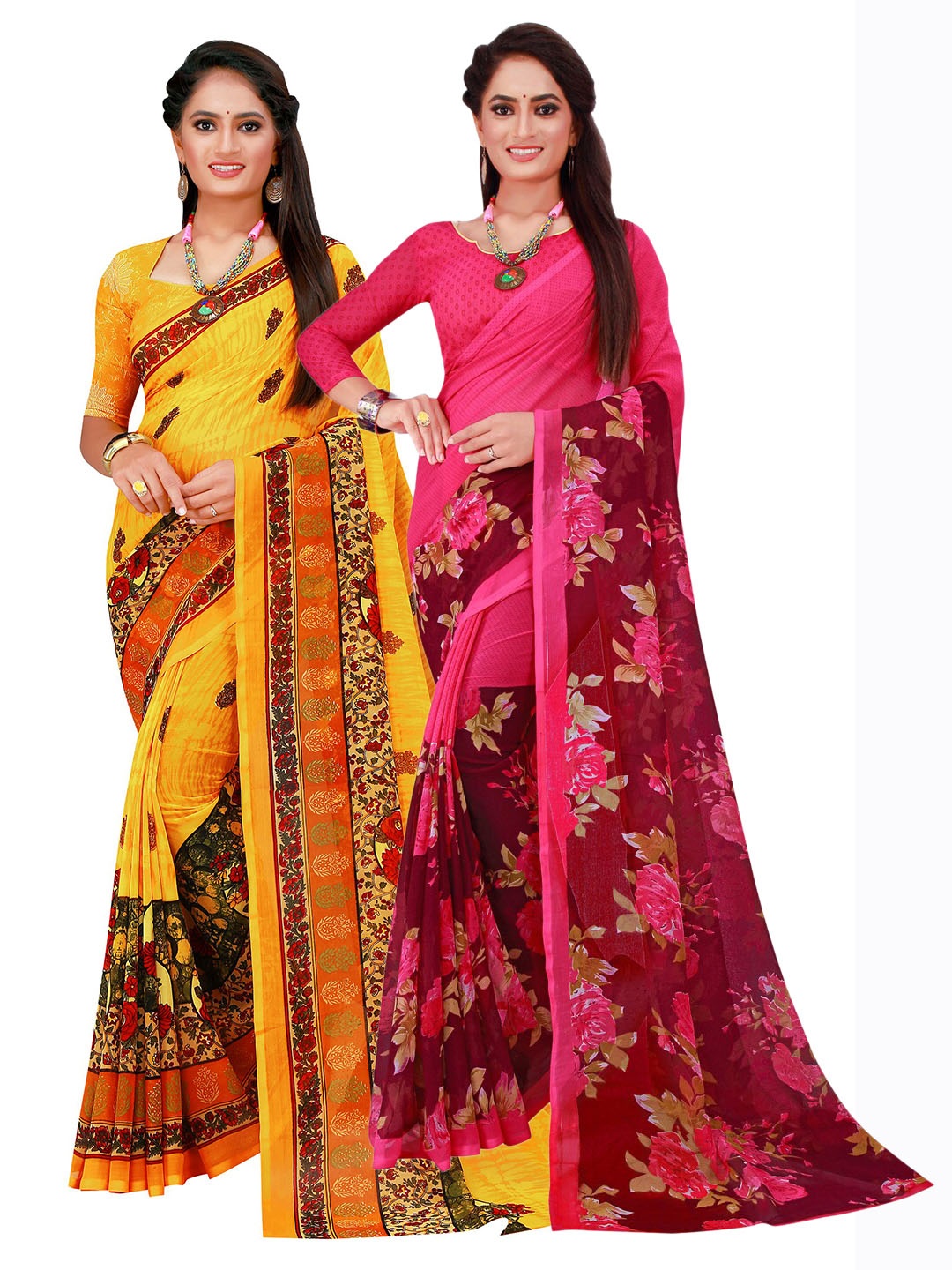 

Florence Magenta & Yellow Set Of 2 Pure Georgette Saree