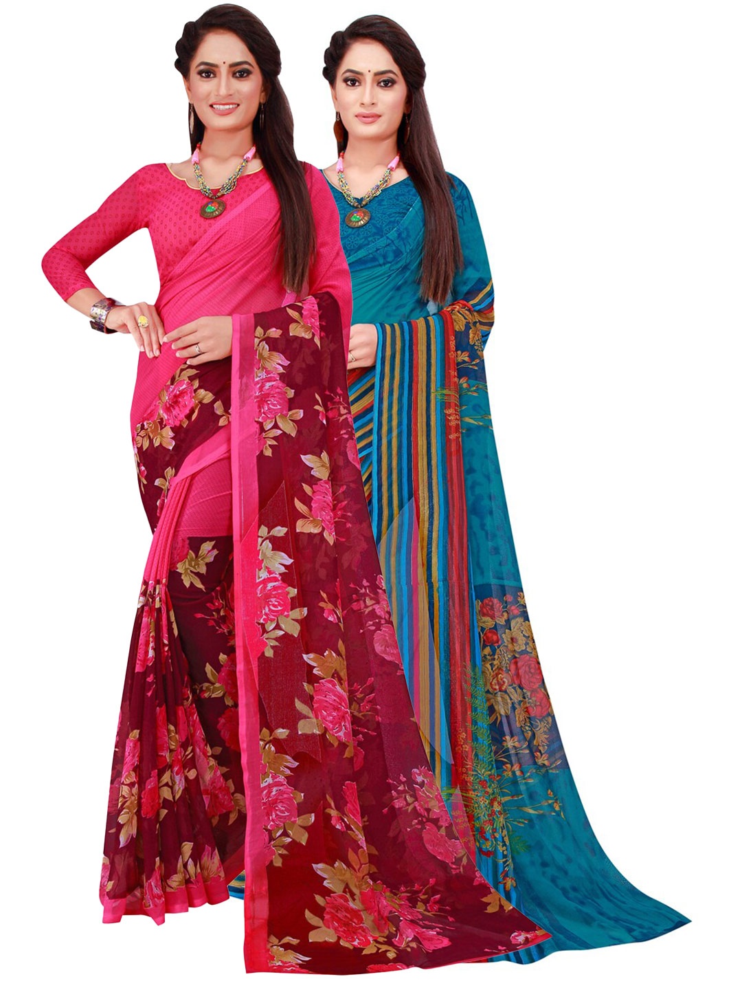 

Florence Magenta & Blue Pure Georgette Saree