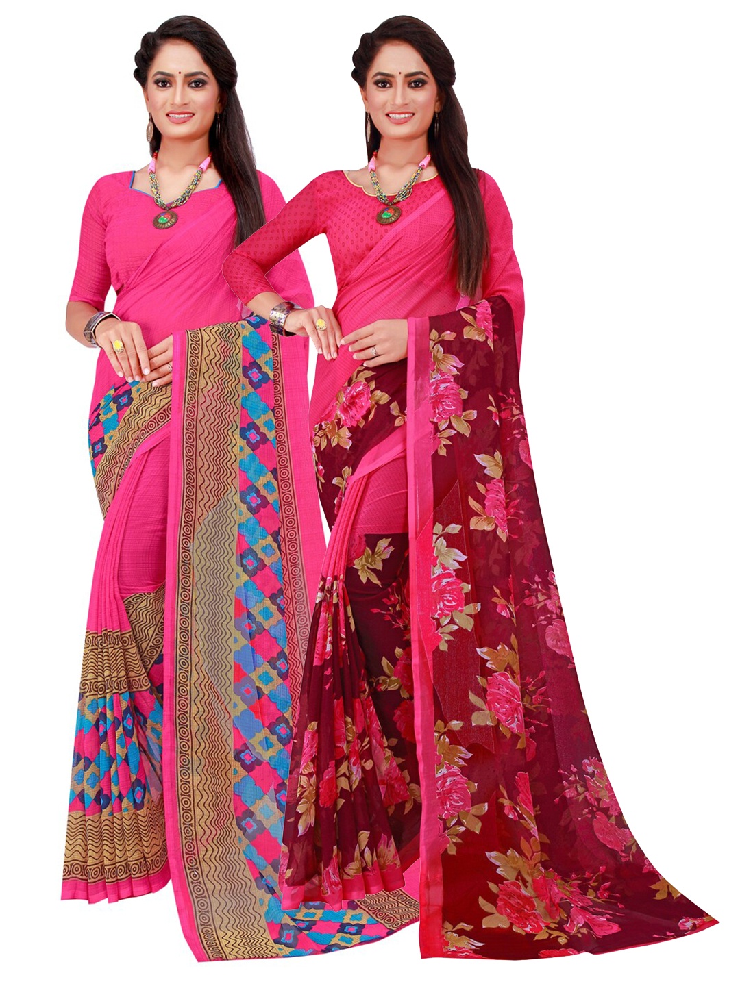 

Florence Magenta & Pink Pack Of 2 Pure Georgette Sarees