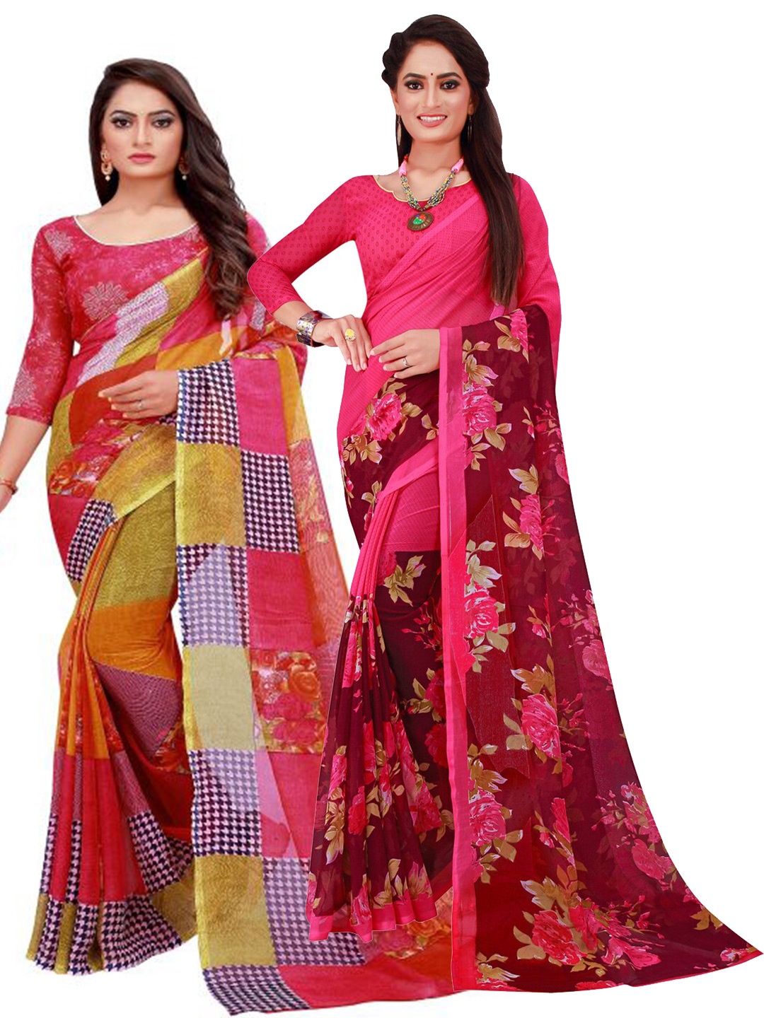 

Florence Pack of 2 Red & Magenta Pure Georgette Sarees