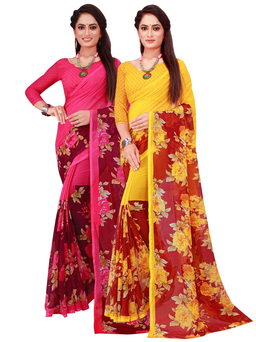 

Florence Pack Of 2 Magenta & Maroon Pure Georgette Saree