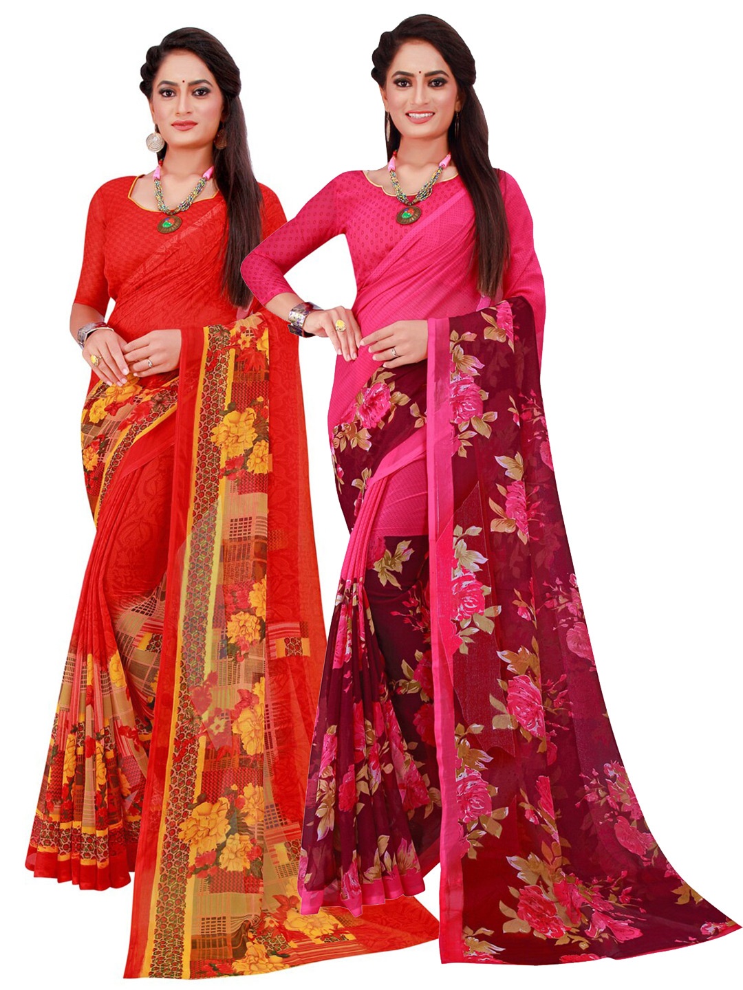 

Florence Magenta & Red Pack Of 2 Printed Pure Georgette Sarees