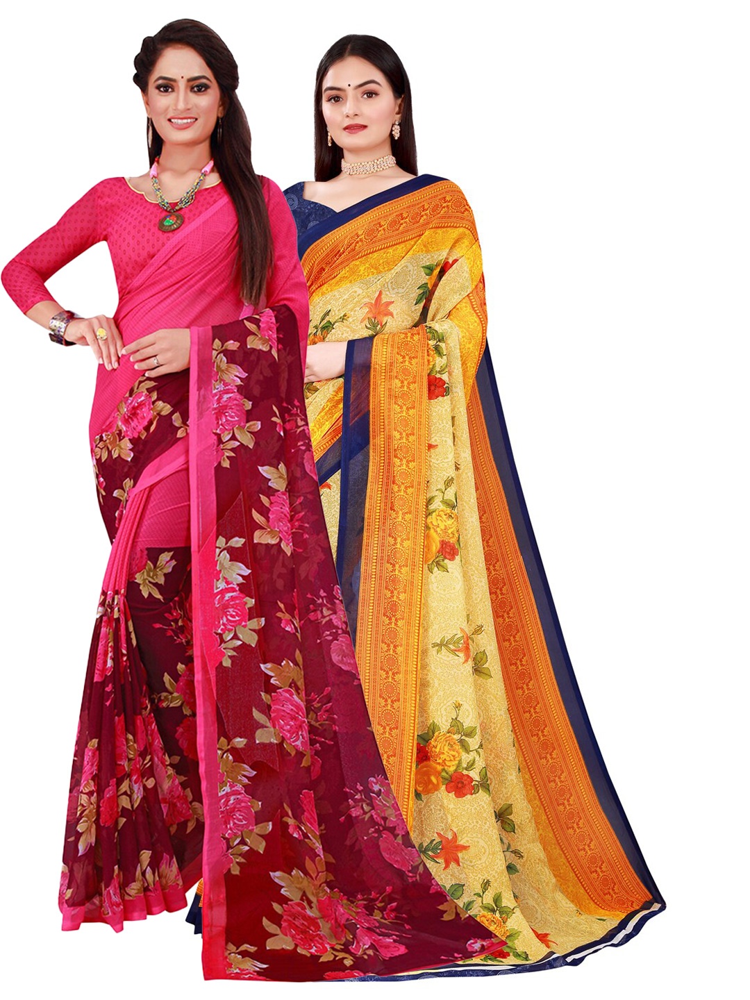 

Florence Beige & Magenta Pack of 2 Printed Pure Georgette Saree