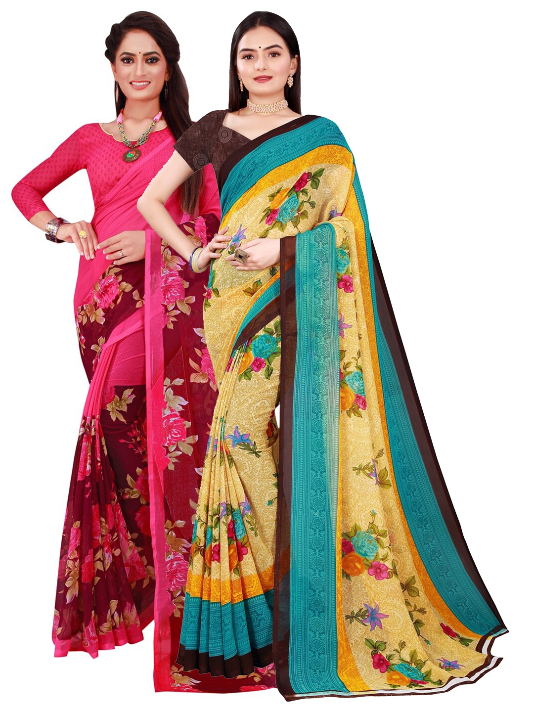 

Florence Magenta & Green Floral Pure Georgette Saree