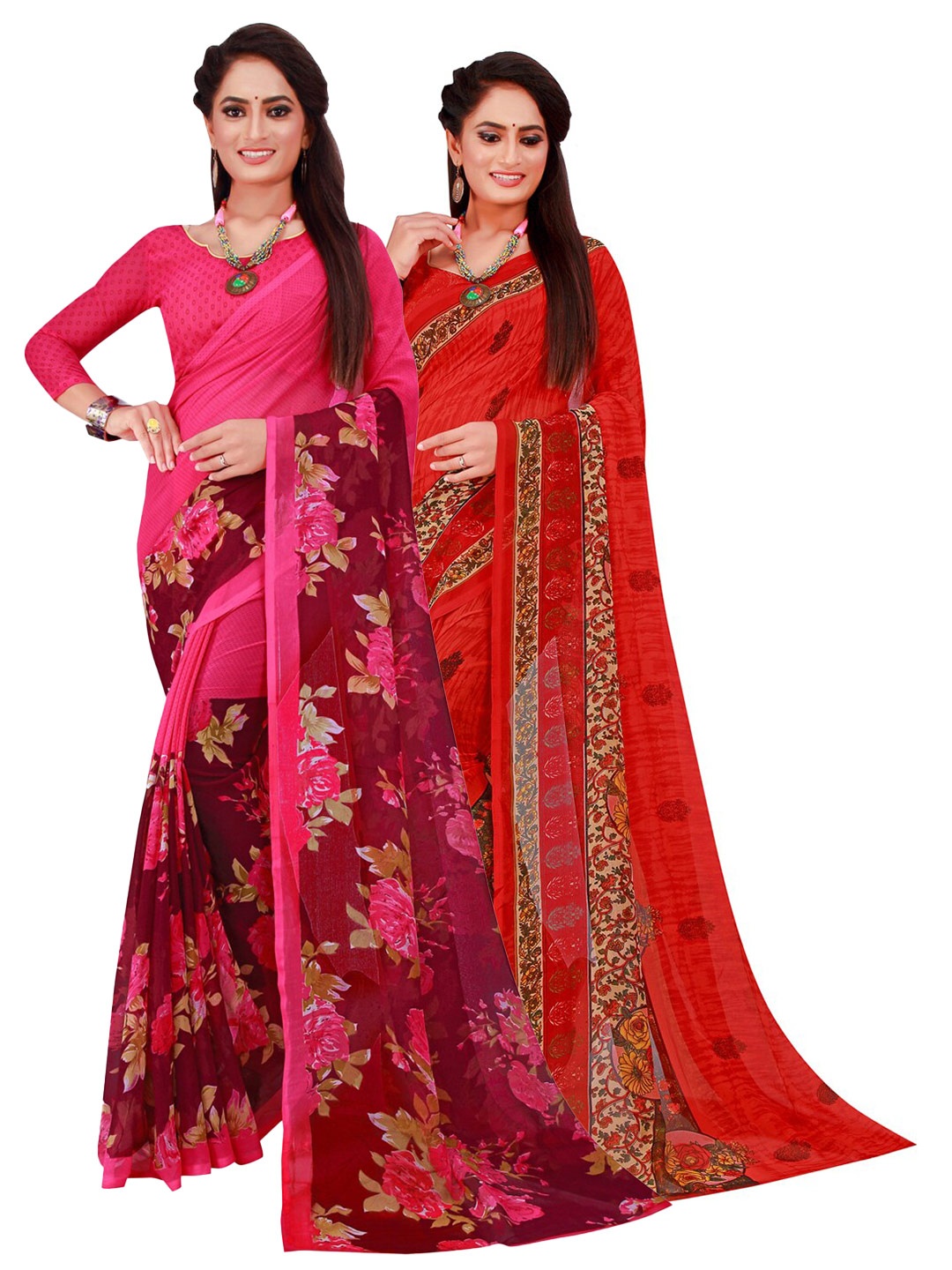 

Florence Pack of 2 Floral Pure Georgette Saree, Magenta