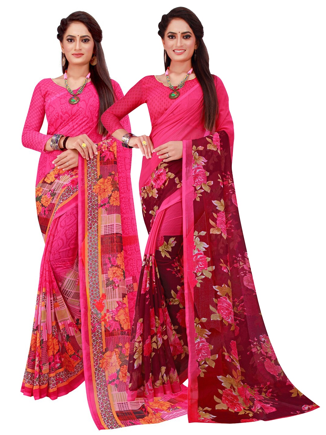 

Florence Magenta & Yellow Pure Georgette Saree