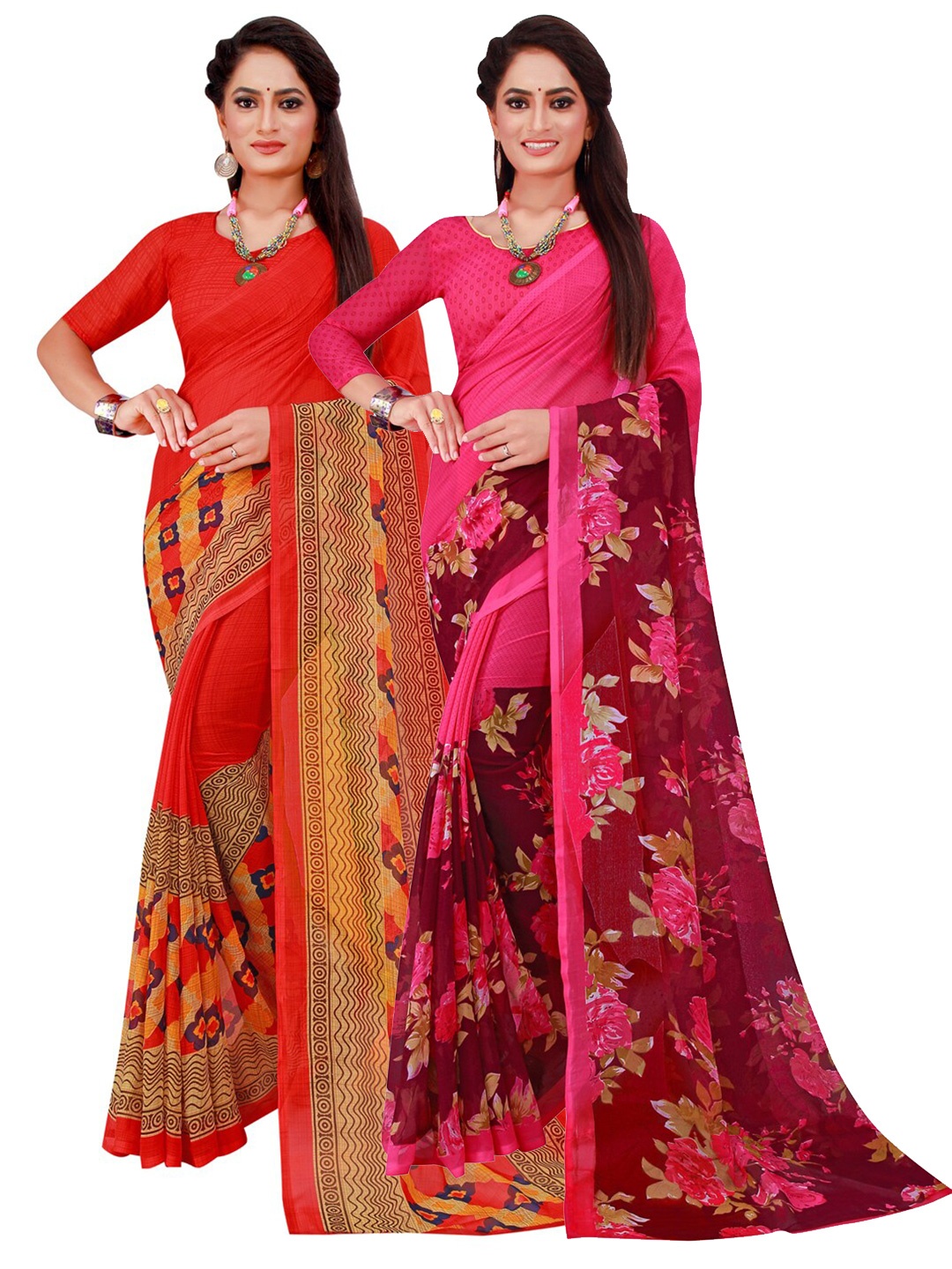 

Florence Red & Red Set Of 2 Pure Georgette Saree