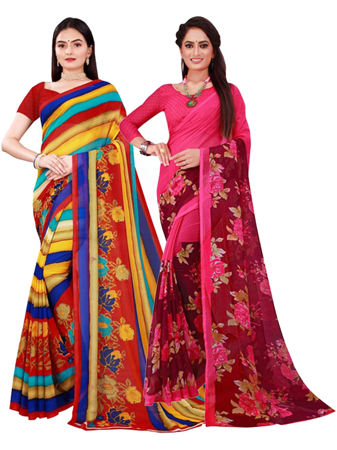 

Florence Yellow & Blue Set of 2 Floral Printed Pure Georgette Saree