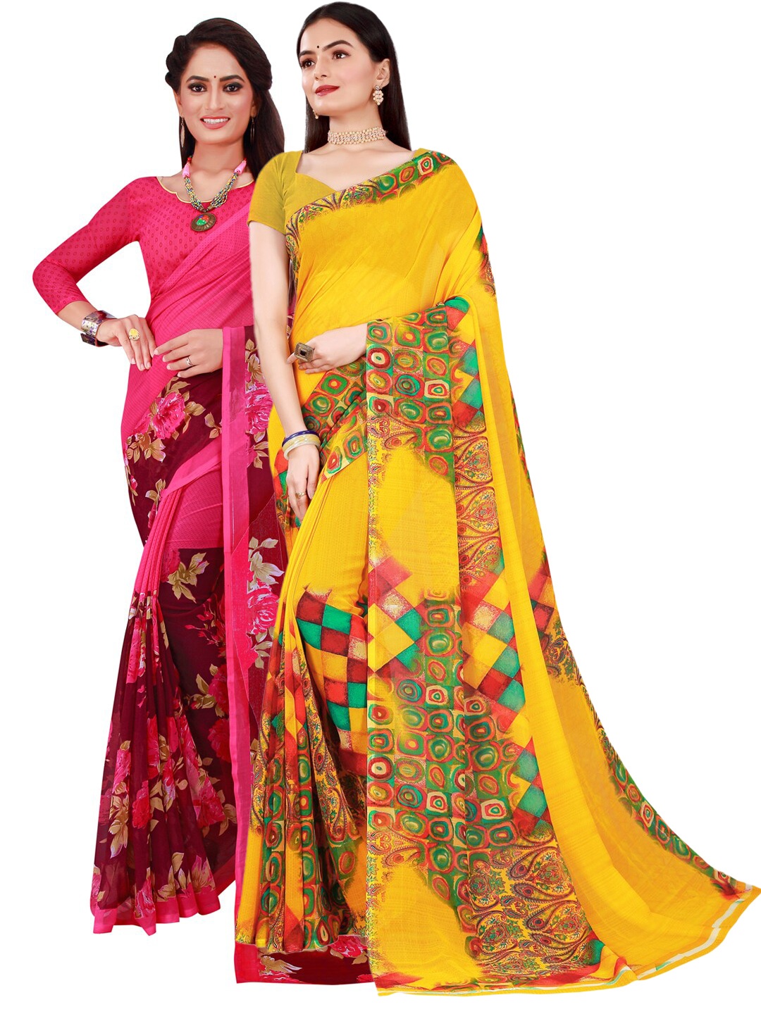 

Florence Magenta & Yellow Set Of 2 Pure Georgette Saree