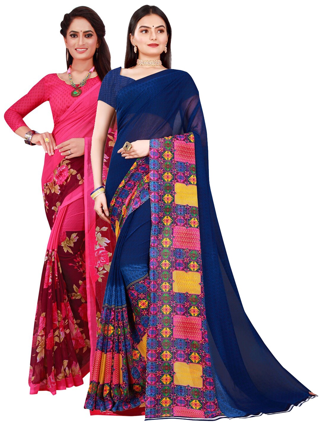 

Florence Magenta & Blue Set Of 2 Pure Georgette Saree