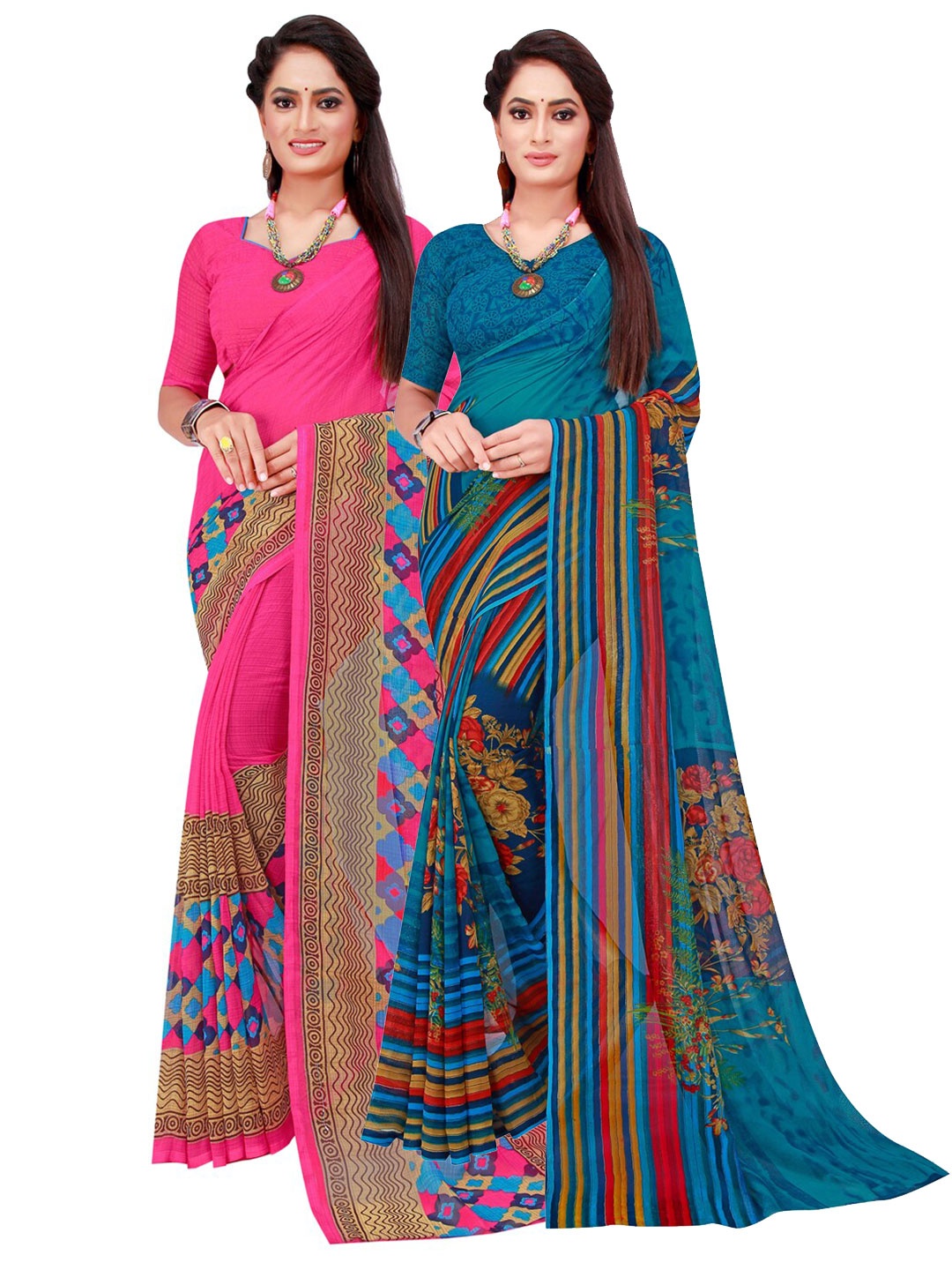 

Florence Magenta & Blue Set of 2 Printed Pure Georgette Saree