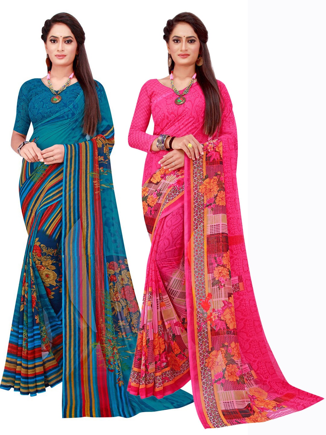 

Florence Magenta & Blue Pack of 2 Printed Pure Georgette Saree