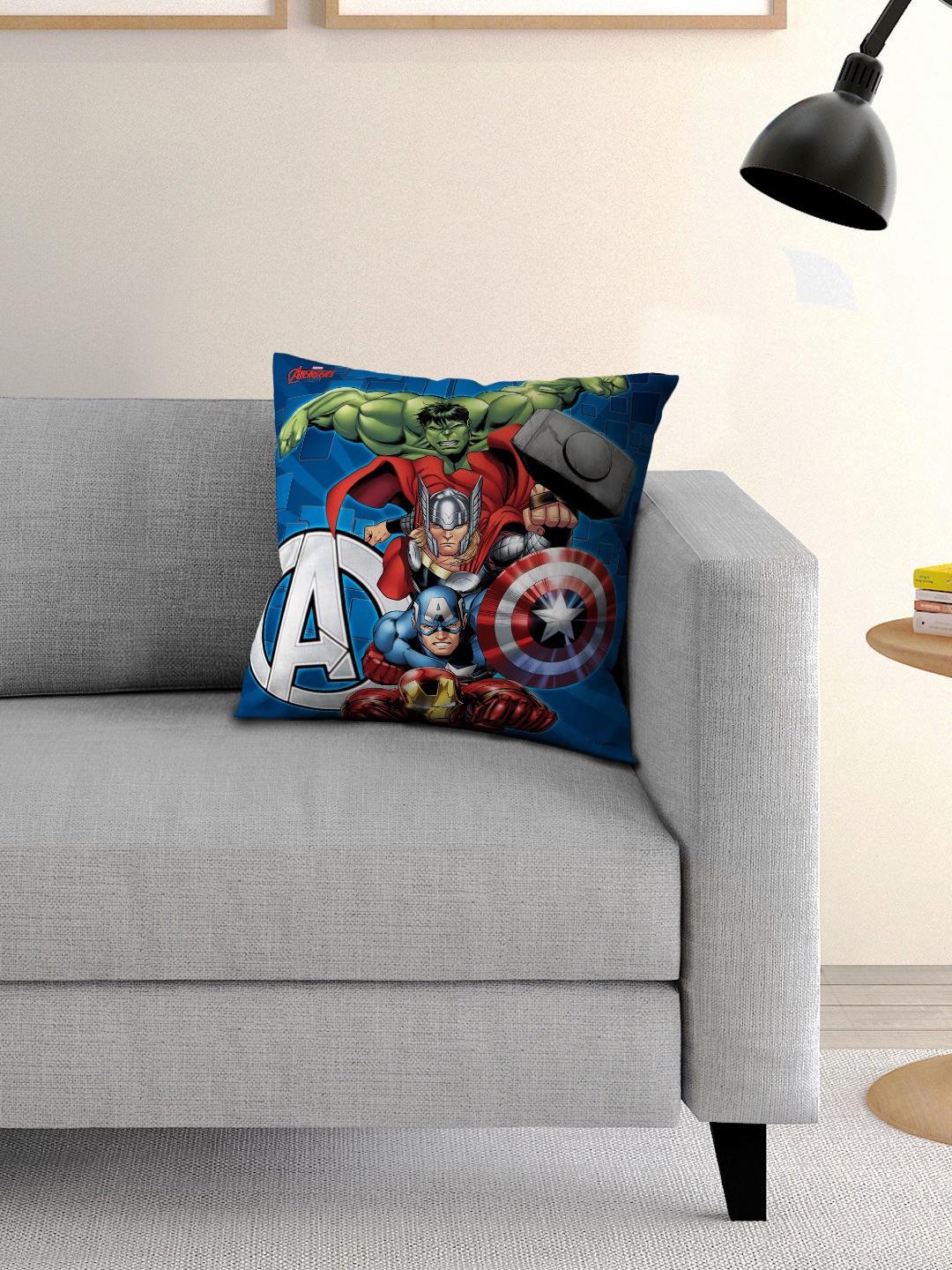 

Athom Trendz Marvel Avengers Blue Printed Single 16'' x 16'' Square Cushion with Cover