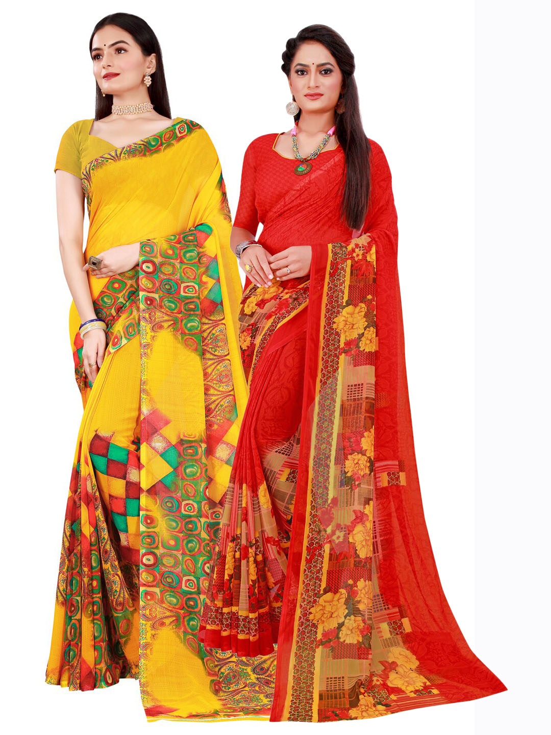 

Florence Pack of 2 Printed Pure Georgette Sarees, Red