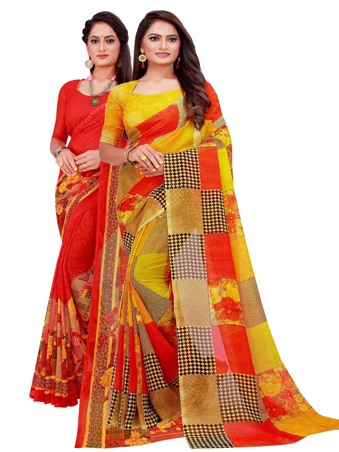 

Florence Pack of 2 Red & Yellow Printed Saree