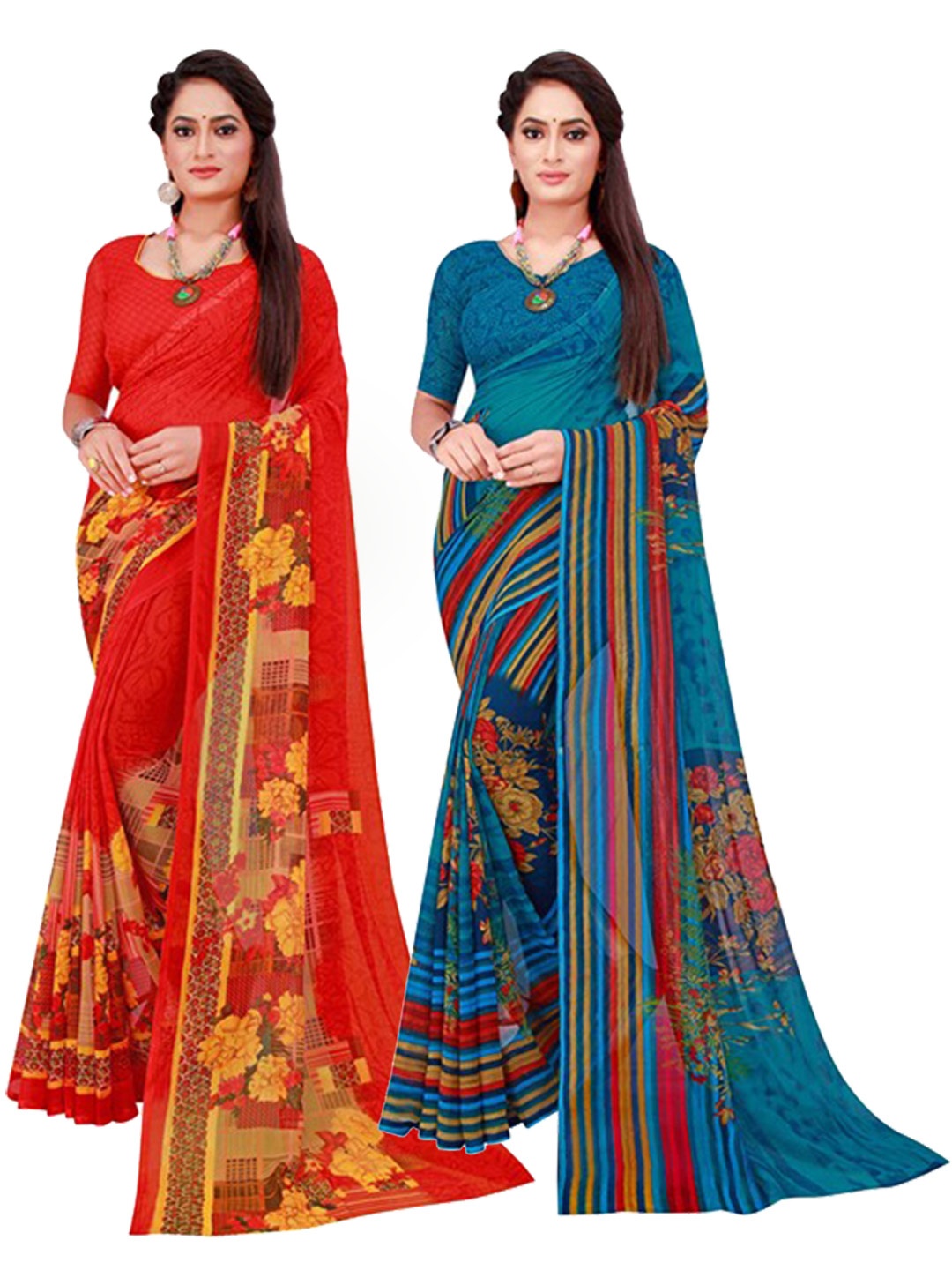 

Florence Red & Blue Pack of 2 Pure Georgette Saree