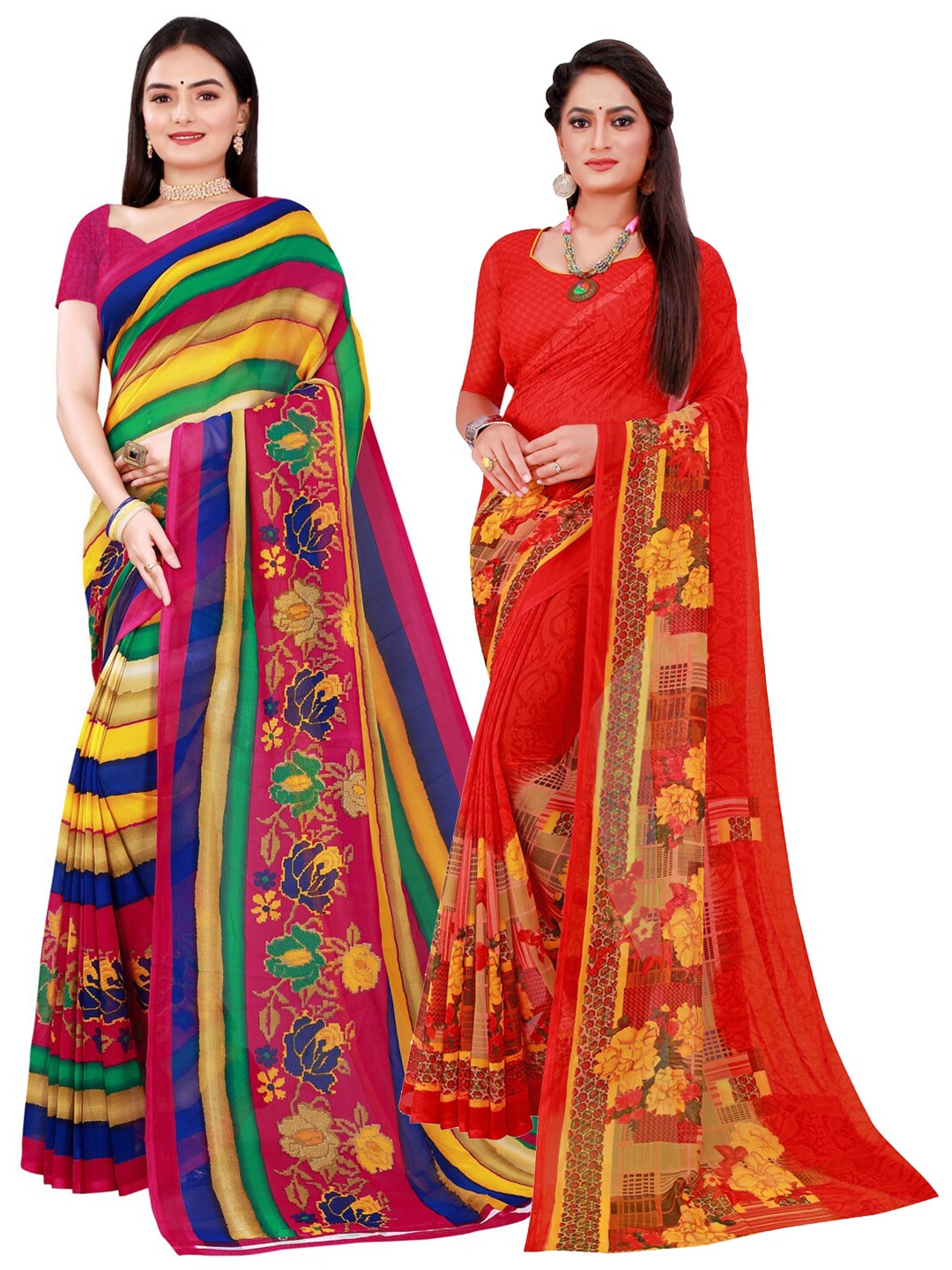 

Florence Red & Blue Set Of 2 Pure Georgette Saree