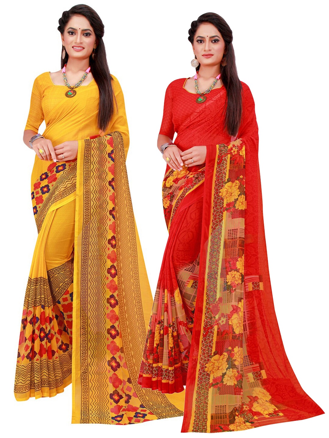 

Florence Pack of 2 Printed Pure Georgette Sarees, Red