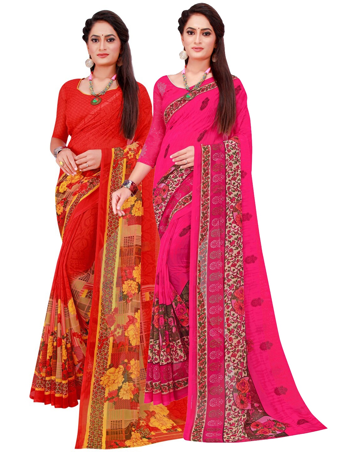 

Florence Orange & Red Pure Georgette Saree