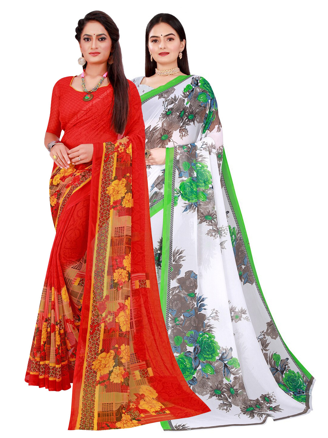 

Florence Red & White Pack Of 2 Printed Pure Georgette Saree