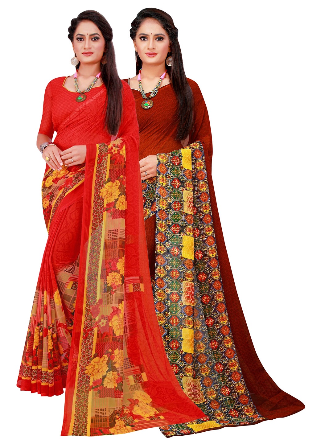 Florence Red & Maroon Pure Georgette Saree