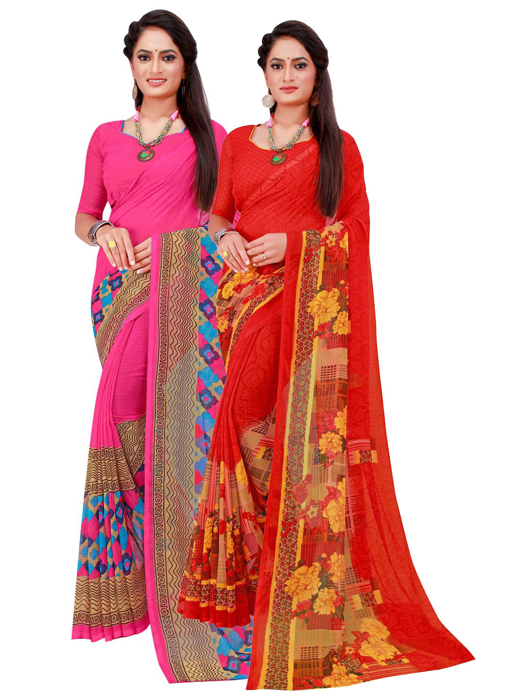 

Florence Magenta & Red Set of 2 Printed Pure Georgette Saree