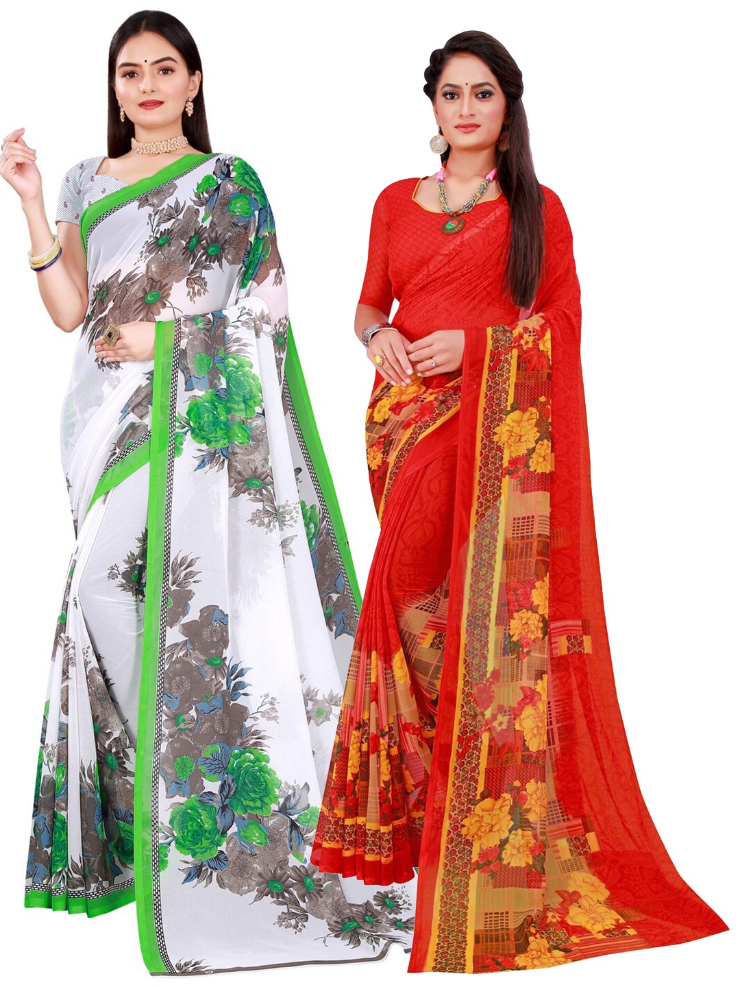 

KALINI Pack of 2 Printed Pure Georgette Sarees, White