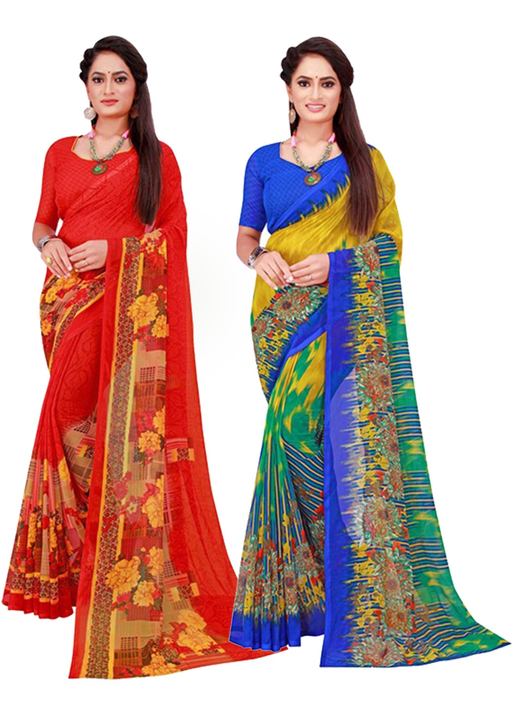 

KALINI Red & Blue Pure Georgette Saree