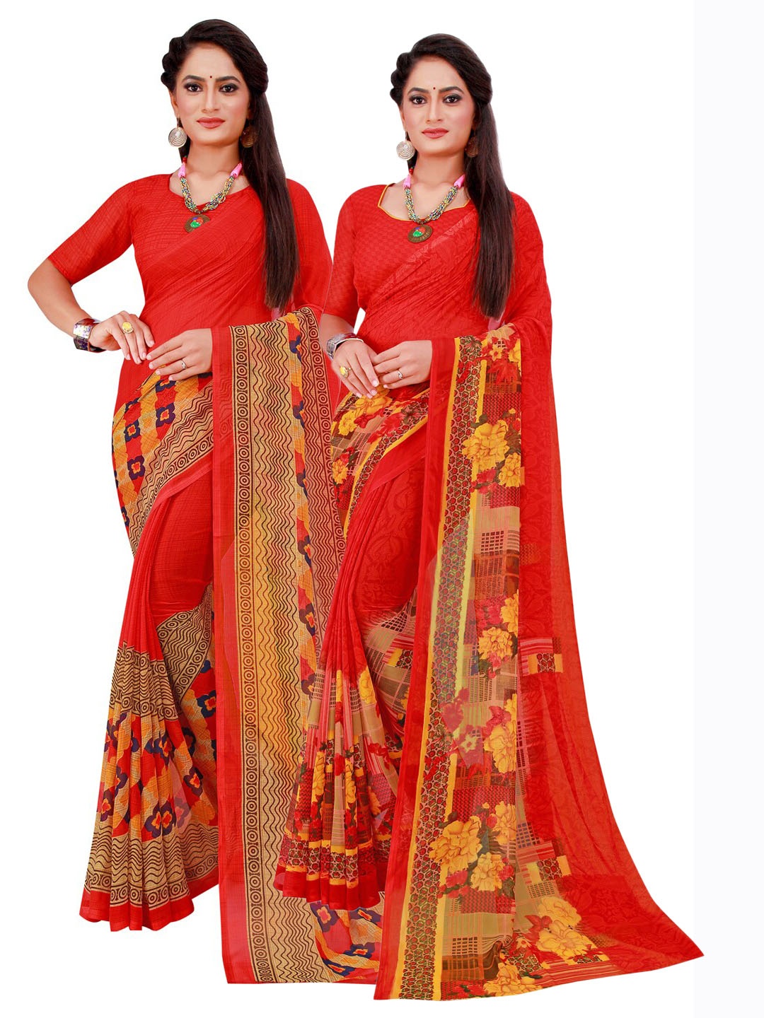 

Florence Pack of 2 Floral Pure Georgette Saree, Orange