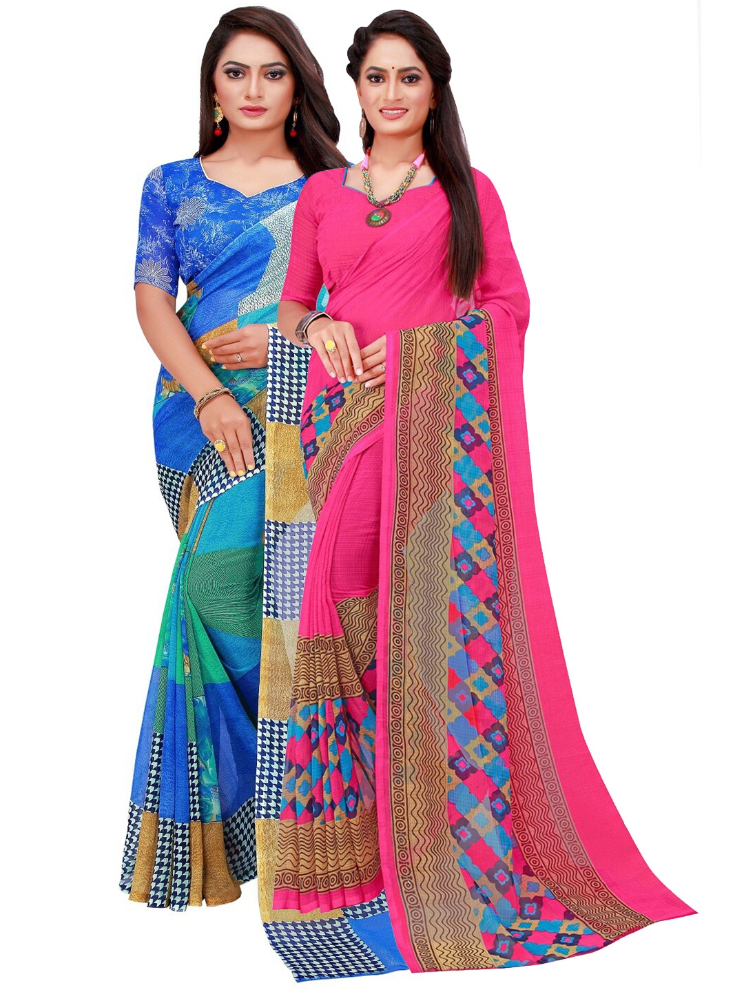 Florence Blue & Pink Pure Georgette Saree