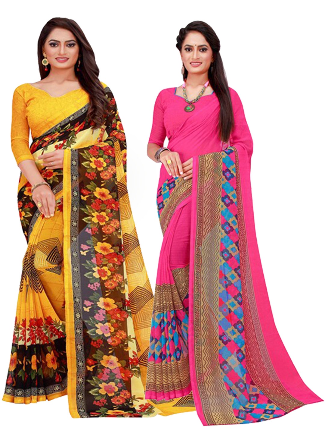 

Florence Pack of 2 Printed Pure Georgette Sarees, Yellow
