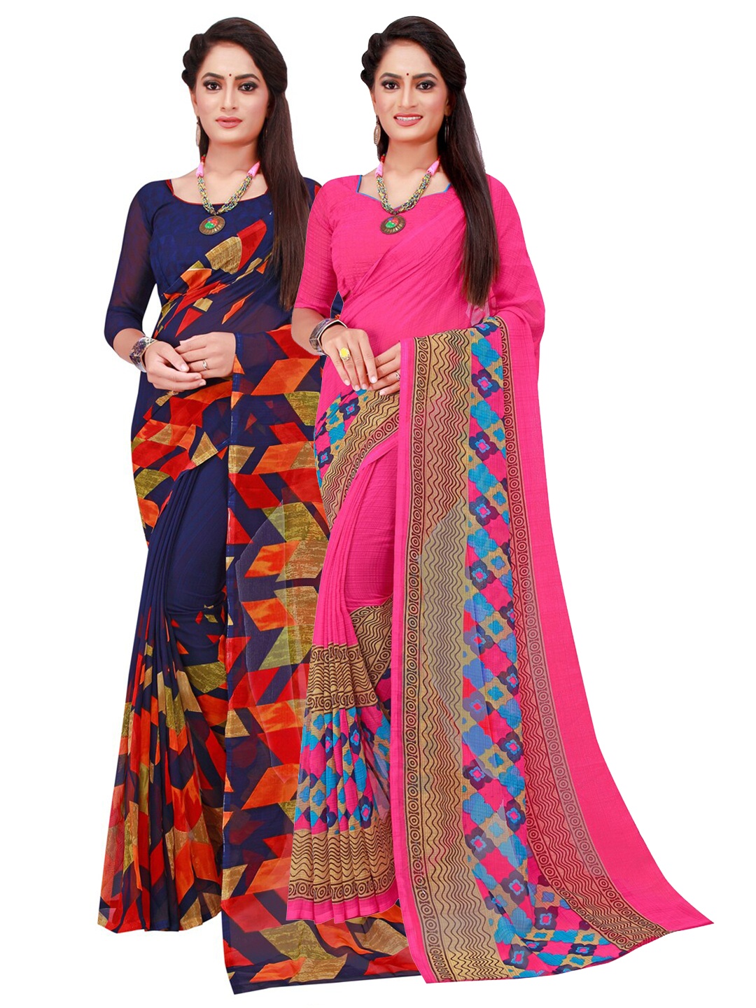 

Florence Pack of 2 Navy Blue & Magenta Pure Georgette Sarees