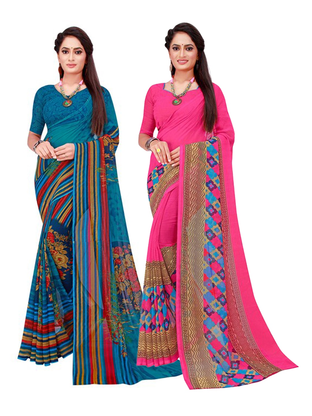 

Florence Magenta & Blue Set of 2 Printed Pure Georgette Saree